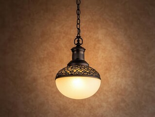 Obraz premium A classic Victorian ceiling light with ornate floral metalwork and frosted glass