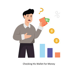 Checking His Wallet For Money concept vector illustration. Inflation isolated On white Background.          