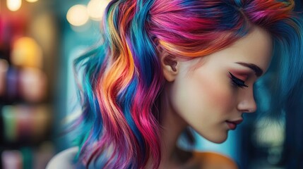 Vibrant hair design by a skilled hairdresser showcasing a colorful hairstyle with artistic flair and professional technique