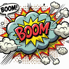 Cartoon comic sign burst cloud. Speech bubble, boom sign expression and   on a white background