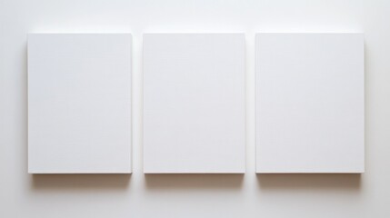 Three blank white canvases on white background.