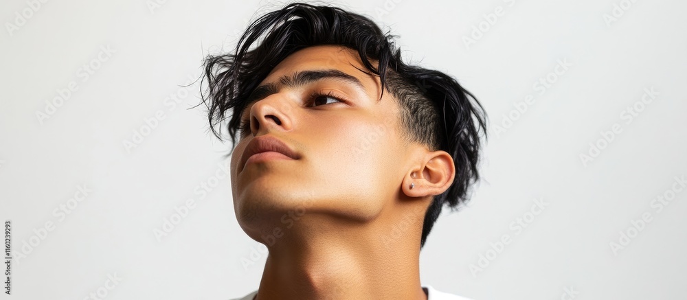 Aufkleber youthful latino male model in profile against a white background ideal for advertising or editorial 