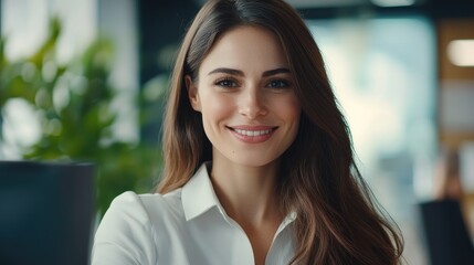 Smiling female financial analyst in a modern office setting collaborating on investment strategies with colleagues business finance theme