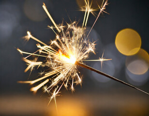 Angezündete Wunderkerze für Silvester,  Beginn des neuen Jahres, KI, AI generiertes Bild
