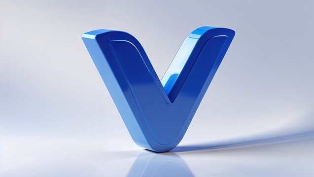 Blue metallic checkmark symbolizing achievement and success in a sleek modern design.