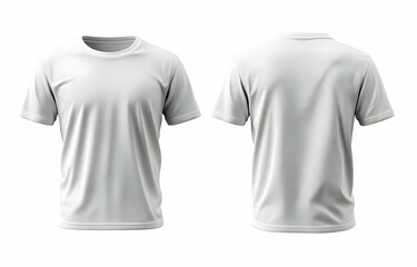 A white T-shirt mockup template, presented with front and back views against a white background, offering high detail and ultra-realistic photography.