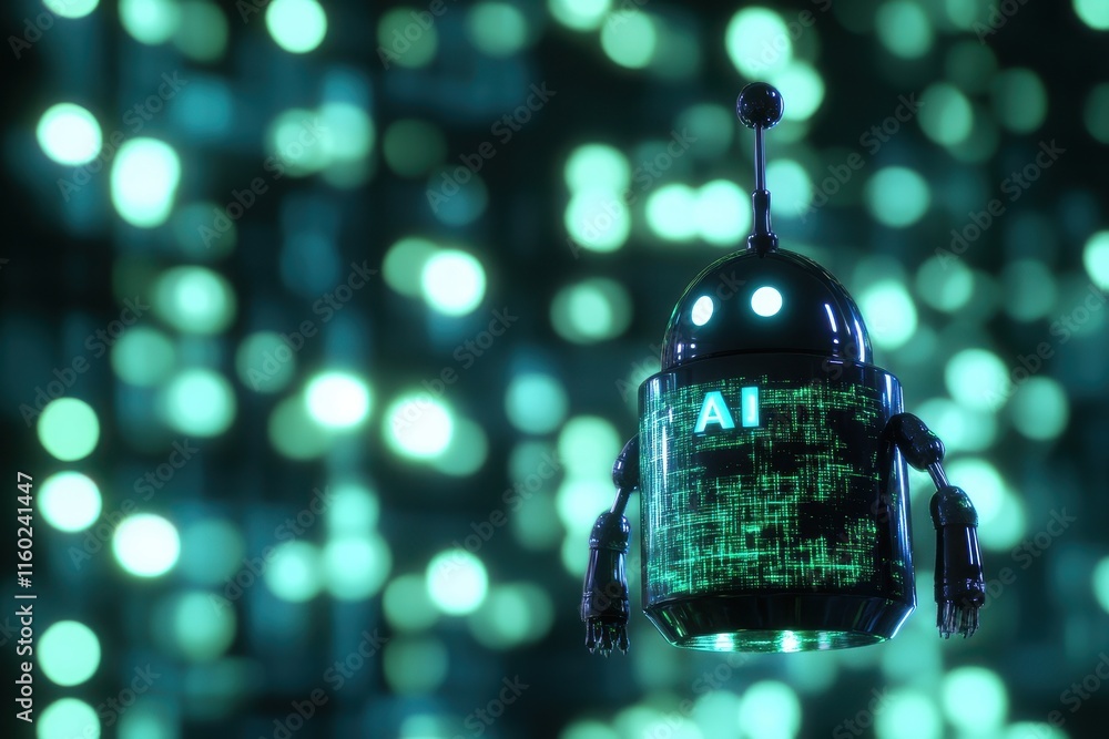 Poster futuristic ai robot displaying digital code