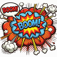 Cartoon comic sign burst cloud. Speech bubble, boom sign expression and   on a white background