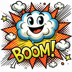 Cartoon comic sign burst cloud. Speech bubble, boom sign expression and   on a white background