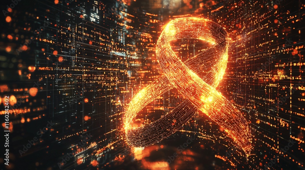 Poster glowing digital infinity loop in cyberspace network