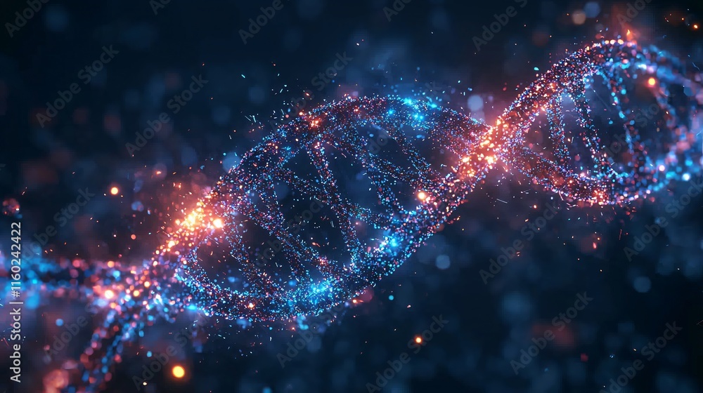 Aufkleber glowing dna strand science genetics abstract particle background