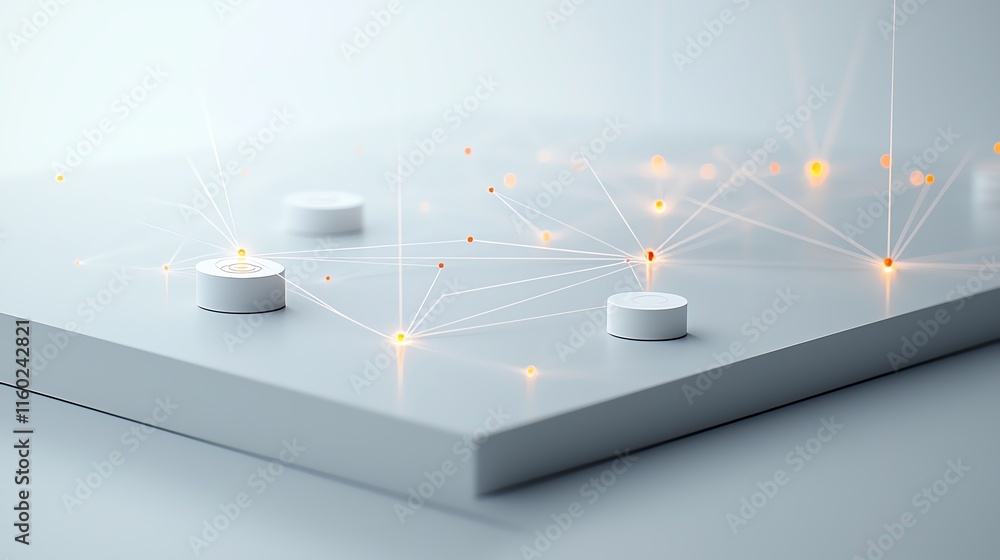 Aufkleber futuristic network nodes with glowing connections on abstract surface.