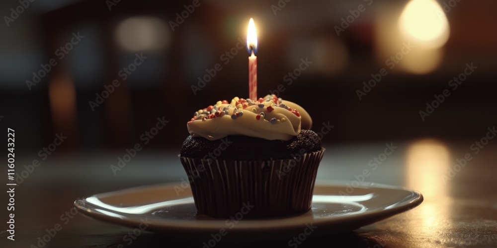 Canvas Prints Lit Candle on Cupcake