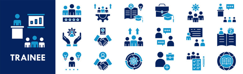 Trainee icon collection set. Containing design trainee, professional, work, business, employee