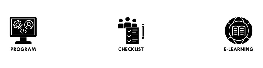 Trainee banner web icon vector illustration concept for internship training and learning program apprenticeship with an icon of program, checklist, and e learning