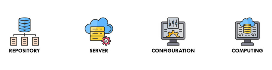 DevOps banner web icon vector illustration concept for software engineering and development with an icon of a repository, server, configuration, and computing