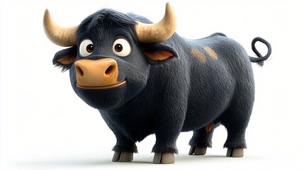 Fototapeta na wymiar Cute Cartoon Bull 3D Render Farm Animal Happy Bull Illustration