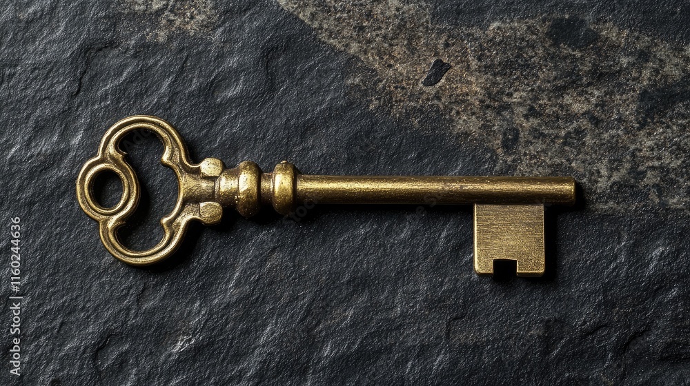 Poster vintage key symbolizing security and protection on a textured slate background for concepts of safet