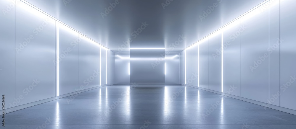 Poster modern minimalistic server room interior with synchronized led lighting and blank space for custom t
