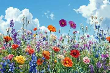 Obraz premium Vibrant Wildflowers Blooming Under a Sunny Sky