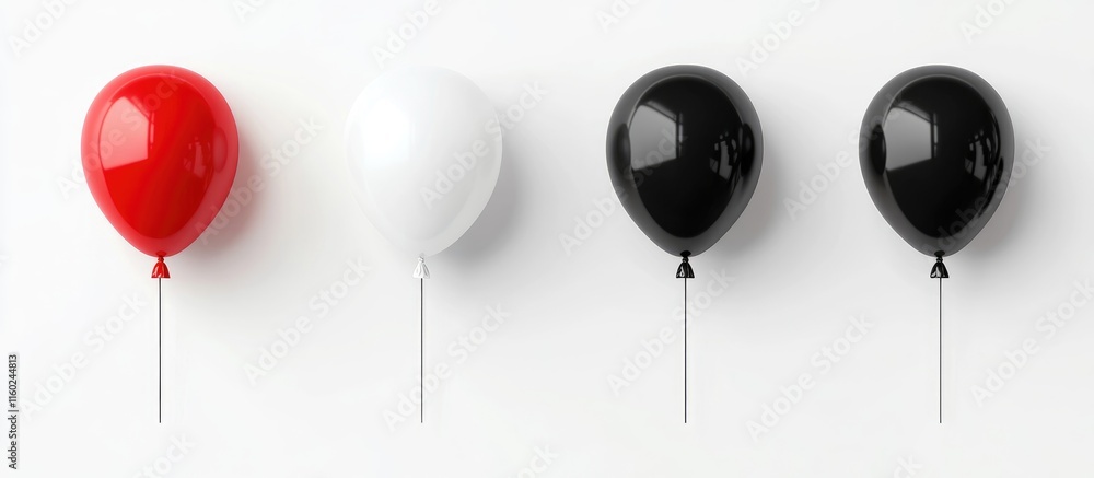 Poster colorful set of black red and white balloons on light paper background with space for custom text or