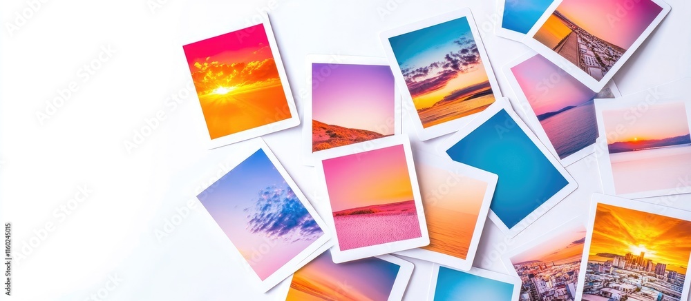 Poster collection of photo filter cards arranged on white background showcasing vibrant colors and textures