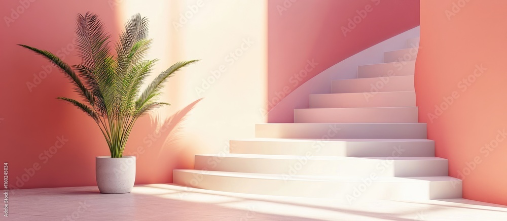 Poster modern indoor staircase with elegant design showcasing natural light and empty space for text in a m