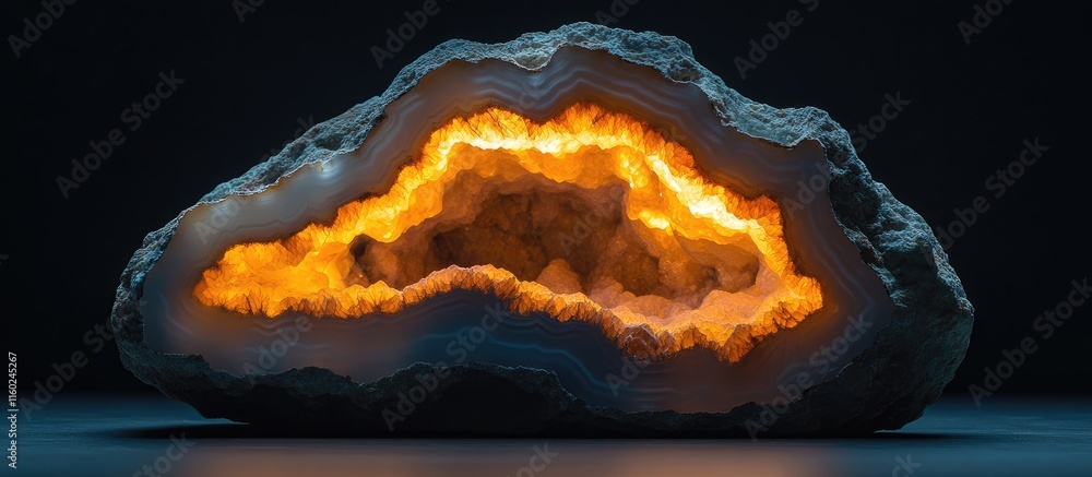 Aufkleber illuminated agate stone sculpture with glowing interior and dark background creating an atmospheric 