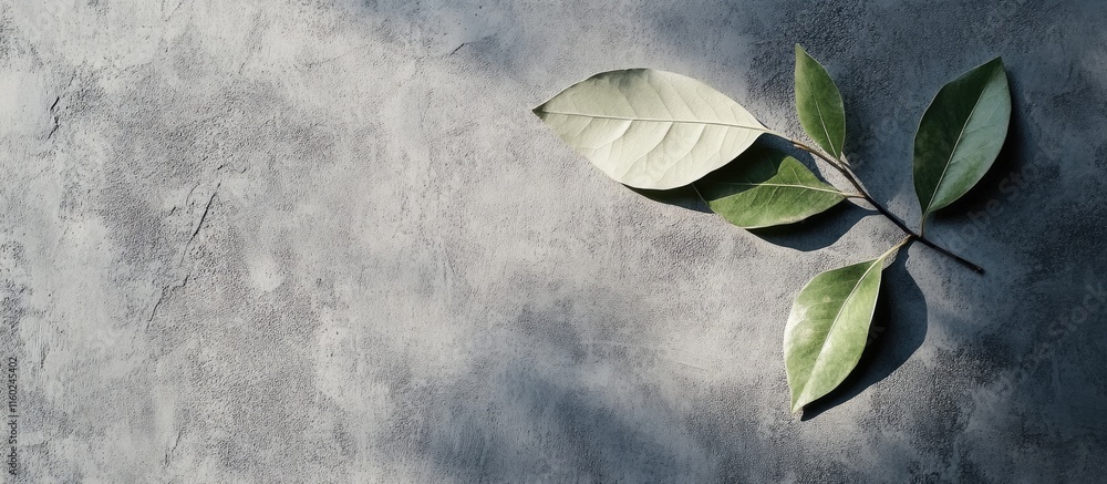 Aufkleber shadowed leaf arrangement on textured gray concrete background with space for custom text or graphic