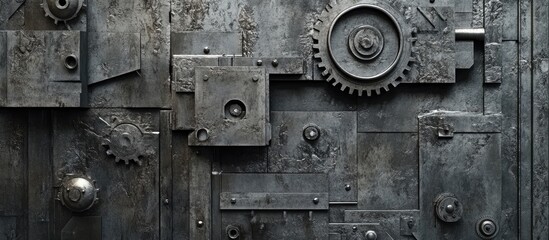 Industrial Machine Mold Background with Gears and Panels in Shades of Grey for Advanced Techniques and Text Space