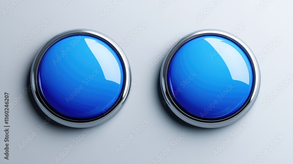 Poster glossy blue navigation buttons on a sleek grey background for web design and user interface elements