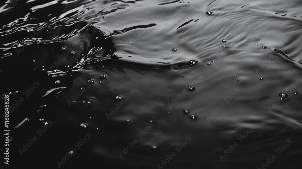 Aufkleber dark water surface with raindrops creating ripples in a calm natural background