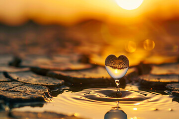 A Heart-Shaped Droplet of Water Falling into a Parched Landscape