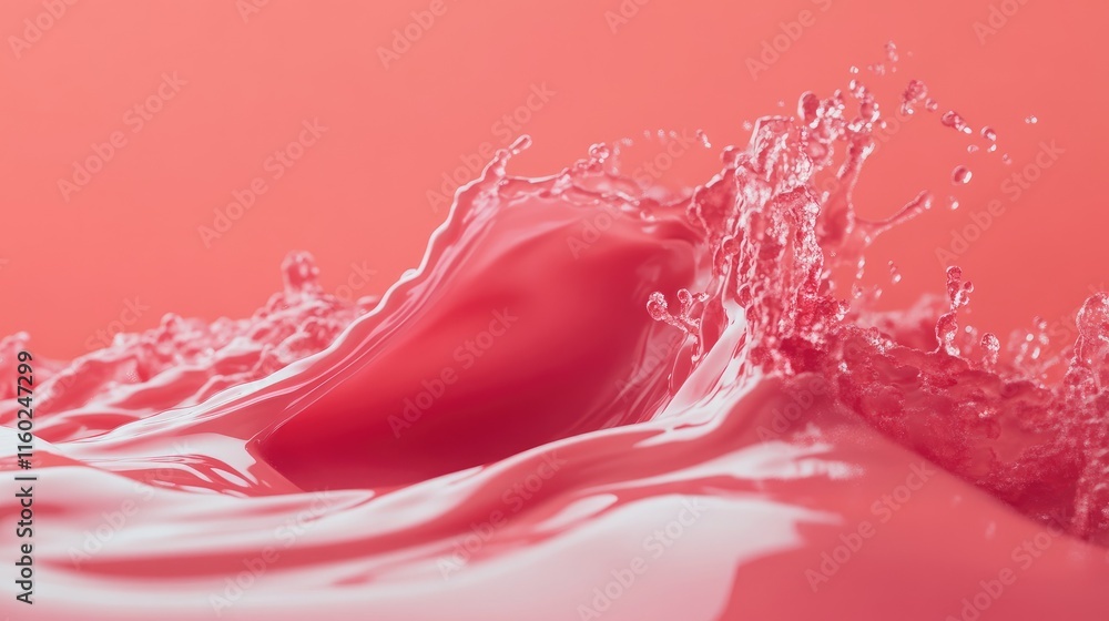 Aufkleber vibrant red liquid splash on soft coral background with dynamic waves and fluid motion