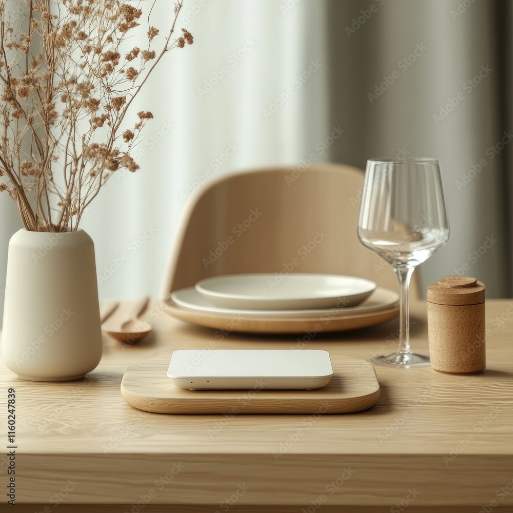 Aufkleber modern workspace with minimalist table setting and laptop ideal for wifi hotspot and creative conten