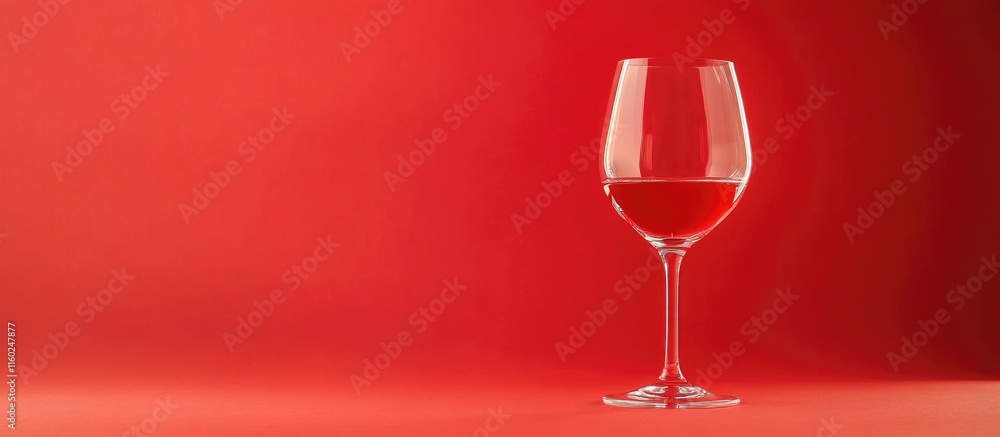 Poster elegant wine glass filled with red wine against a vibrant red background with ample space for text a