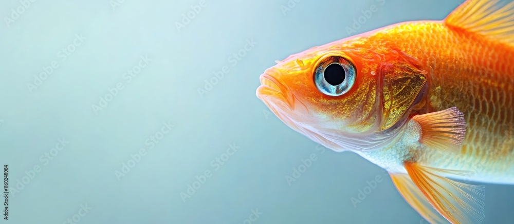 Poster close-up of a vibrant goldfish in a tranquil aquarium with soft focus background creating perfect sp