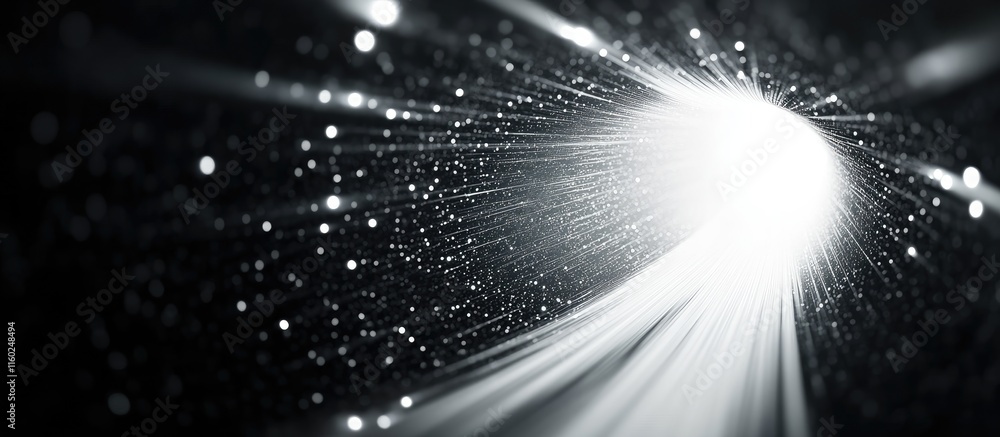 Poster wormhole in space with light rays and stars creating an illusion of depth ideal for text overlays or