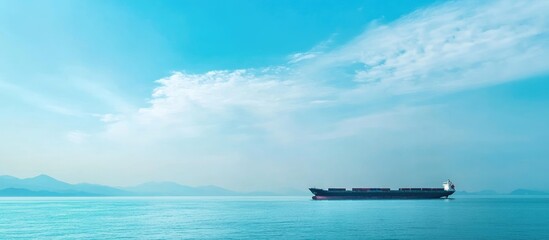 Naklejka premium Cargo Freight Ship on Calm Waters Ideal for Logistics and Import Export Background with Copy Space for Text