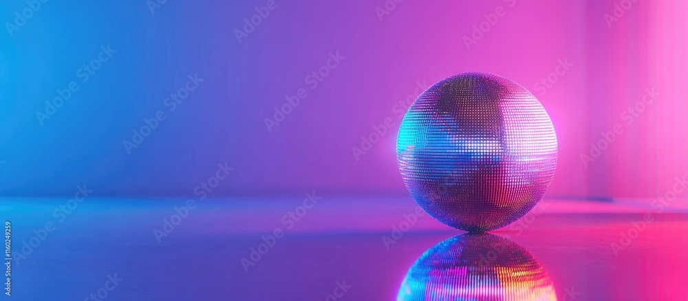 Aufkleber disco ball reflecting colorful lights in a dynamic atmosphere with copy space for creative design an