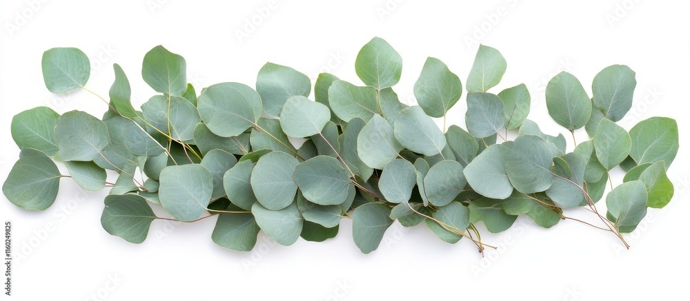 Aufkleber top view of fresh green eucalyptus leaves on a clean white background with ample blank space for cus