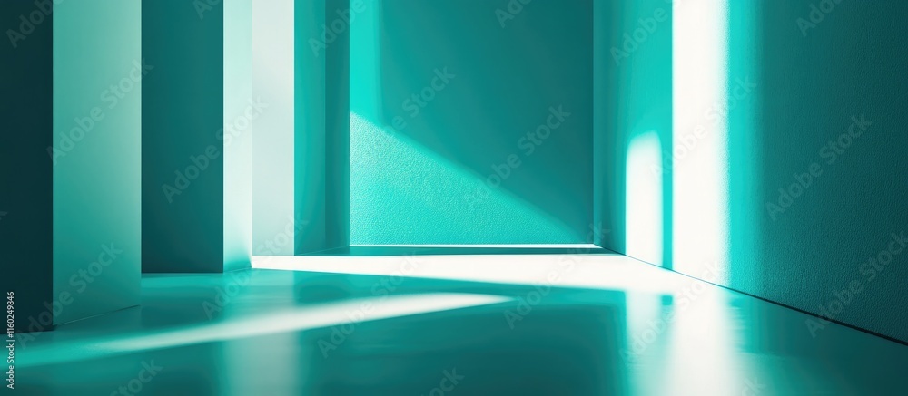 Poster Cyan and teal gradient with light reflections creating an empty space for text and design elements in a modern interior setting