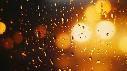Obraz premium Raindrops on Glass Surface with Bokeh Effect and Soft Backlight Creating a Calm and Cozy Atmosphere
