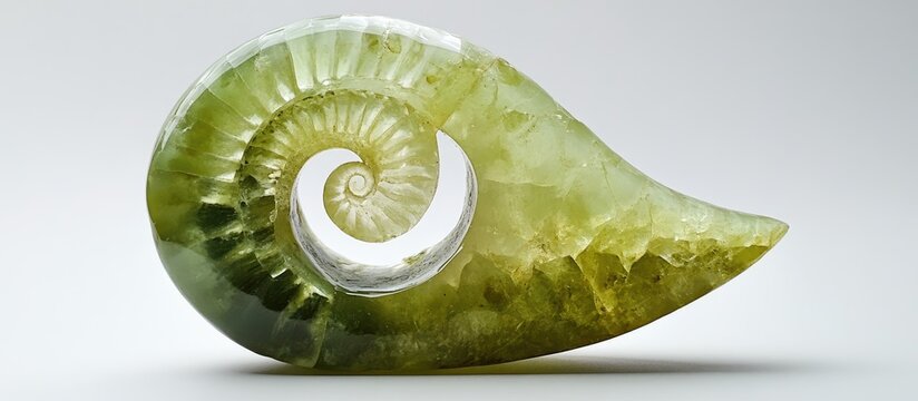 Peridot Goniatite Fossil Shell with Elegant Double Spiral and Space for Custom Text Display