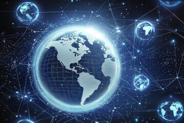 Illuminated Globe with Network Connections in Blue and White