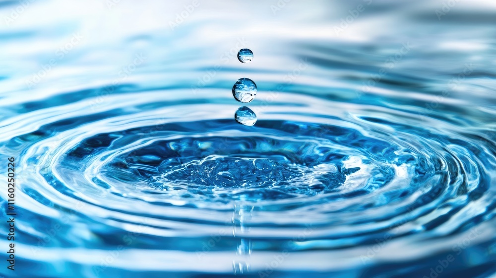 Aufkleber rippling water surface with droplets creating circular patterns in blue tones