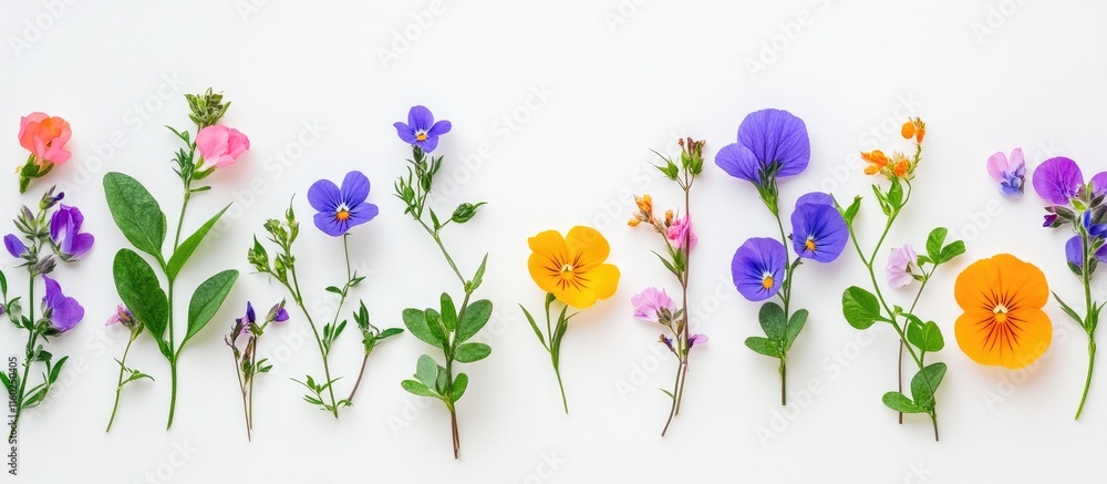 Poster colorful floral border on white backdrop with ample space for custom text or design elements creatin
