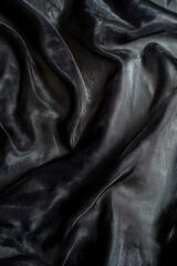 Luxurious Black Satin Fabric Texture with Soft Silky Folded Patterns : Generative AI