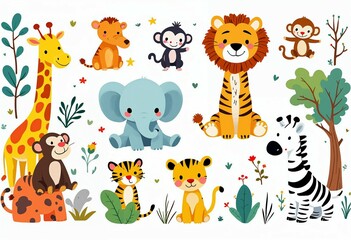 Naklejka premium Cute Jungle Animals Illustration for Kids 