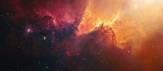 Vibrant cosmic nebula with bright colors and star clusters ideal for background use and text overlay in creative projects